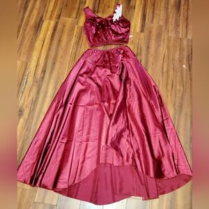 Reverence Women's Elegant Burgundy Dance Costume Dress Shorts Sequins